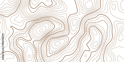 Topographic map background geographic line map with elevation assignments. The topo contour or wallpaper. Mountain trail terrain or path. Vector illustration. 