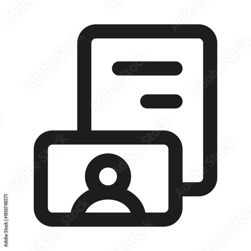 Employee ID Card and Resume Icon. Modern professional minimal line graphic illustrating staff identification, personal credentials, work profile and professional documentation