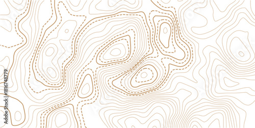 Topographic map background geographic line map with elevation assignments. The topo contour or wallpaper. Mountain trail terrain or path. Vector illustration. 