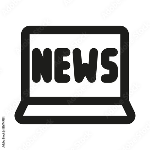 Laptop and News Icon. Modern professional minimal line graphic illustrating digital journalism, online media, reporting and news updates