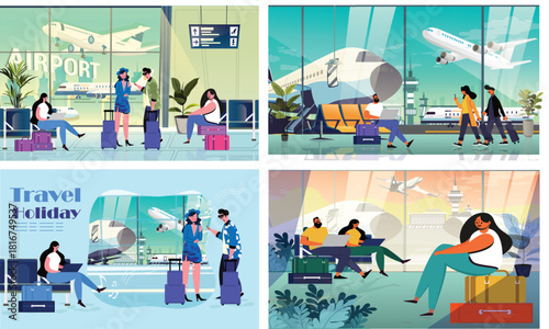Airport Travel People Vacation Illustration