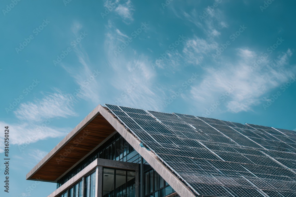 Fototapeta premium Rooftop Solar Energy: Close-up of Photovoltaic Panels on House