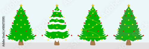 Christmas tree set. Flat Christmas cartoon characters.