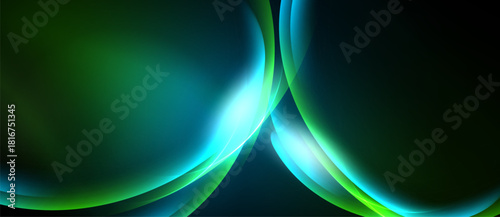 Abstract fluid shapes, vibrant green, blue hues. Smooth gradients create dynamic visual flow, modern design elements.