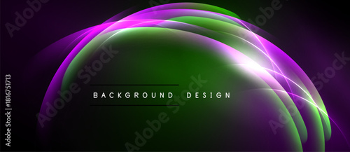 Abstract neon waves, vibrant green, purple hues. Dynamic light effects create modern background design. Smooth gradients, elegant curves.