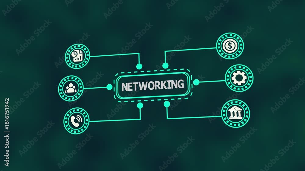 Networking system connection diagram with linked communication nodes ...
