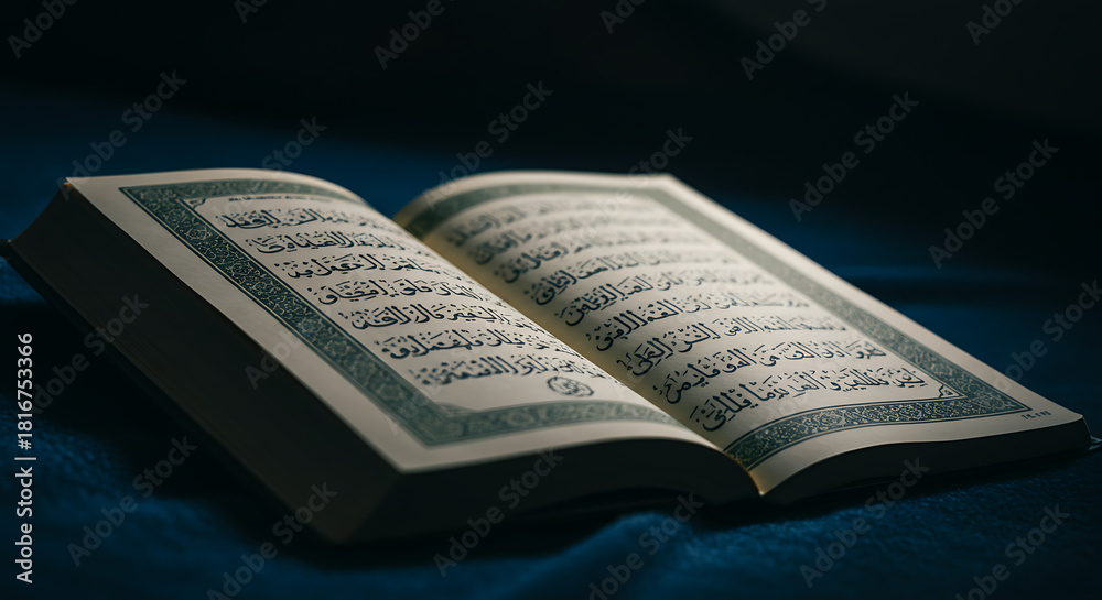 Fototapeta premium Open Quran Book with Islamic Calligraphy