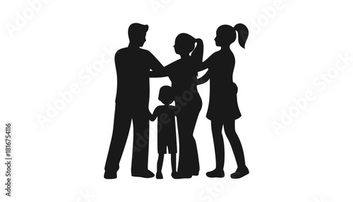 Silhouette of a family with two daughters and a young son together