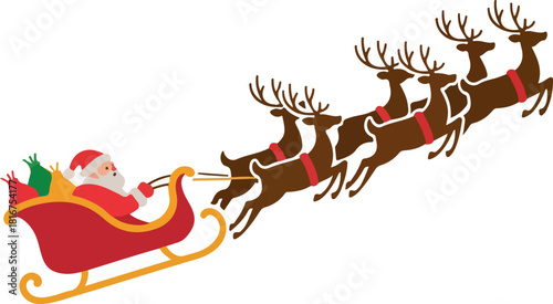 Santa sleigh raindeer logo vector white background .