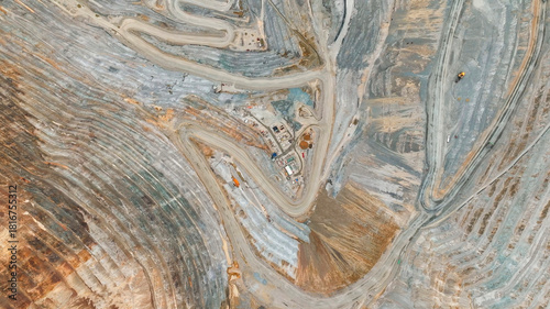 Εκτύπωση καμβά Aerial view of an open-pit mine with closed and remediated benches and mineral e