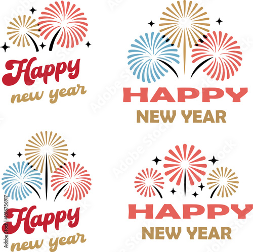 Happy new year fireworks clebration logo vector white background .
