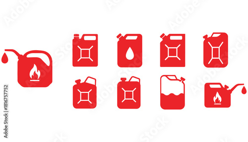 Red fuel can vector icons set gas gasoline container design