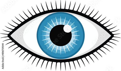 Human eye vector illustration with a vibrant blue iris and distinct white pupil on a dark background