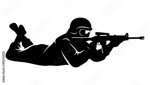 Sniper rifle shooter vector illustration black and white art