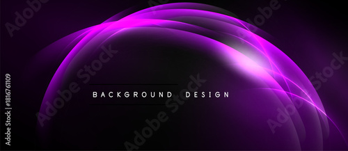 Abstract purple glow, curved lines create dynamic shape. Dark background emphasizes bright central focus, modern design element.