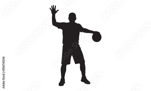 Black silhouette of a basketball player holding a ball and waving silhouette