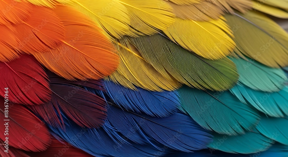 Fototapeta premium Colorful Feathers Background: Vibrant Texture of Bird Plumage