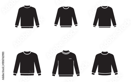 Collection of Black Pullover Sweaters in Different Styles Vector Illustration