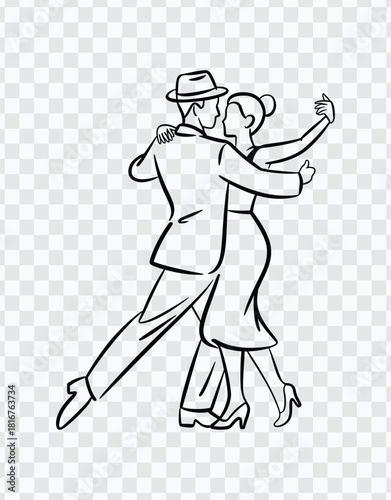 Couple Tango Dance, Elegant Partners, Dance Art, Passionate Movement, Artistic Expression, Black and White.