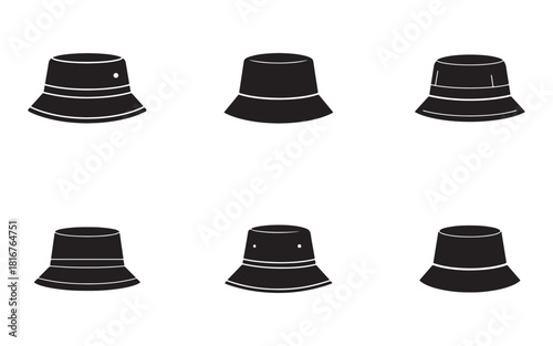 Collection of bucket hats black outline different styles fashion accessories