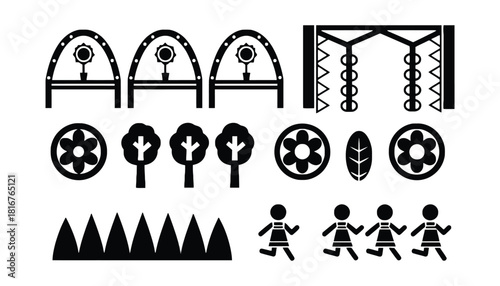 Black and white playground vector illustration design set