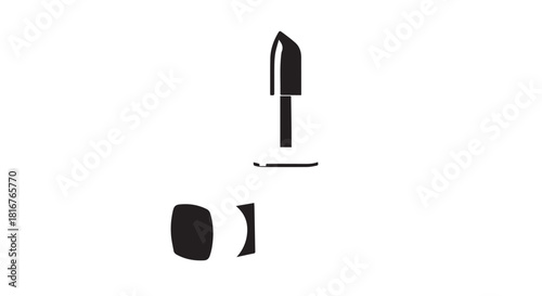 Minimal black lipstick and applicator silhouette graphic illustration.