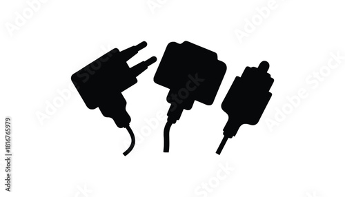 Find black power adapter plug silhouette vector illustration