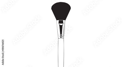 Close-up of a Sleek Black and Silver Makeup Brush with Bristles.