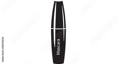 Closeup of a black mascara tube with packaging for makeup and beauty look.