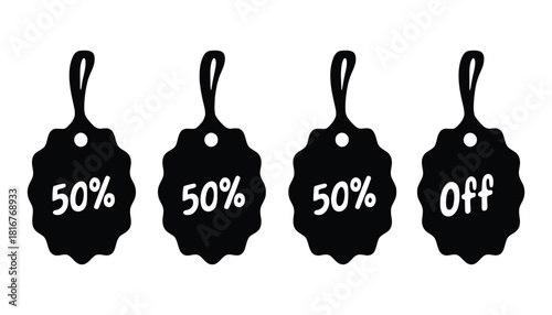 Fifty percent off sale tags special offer retail promotion