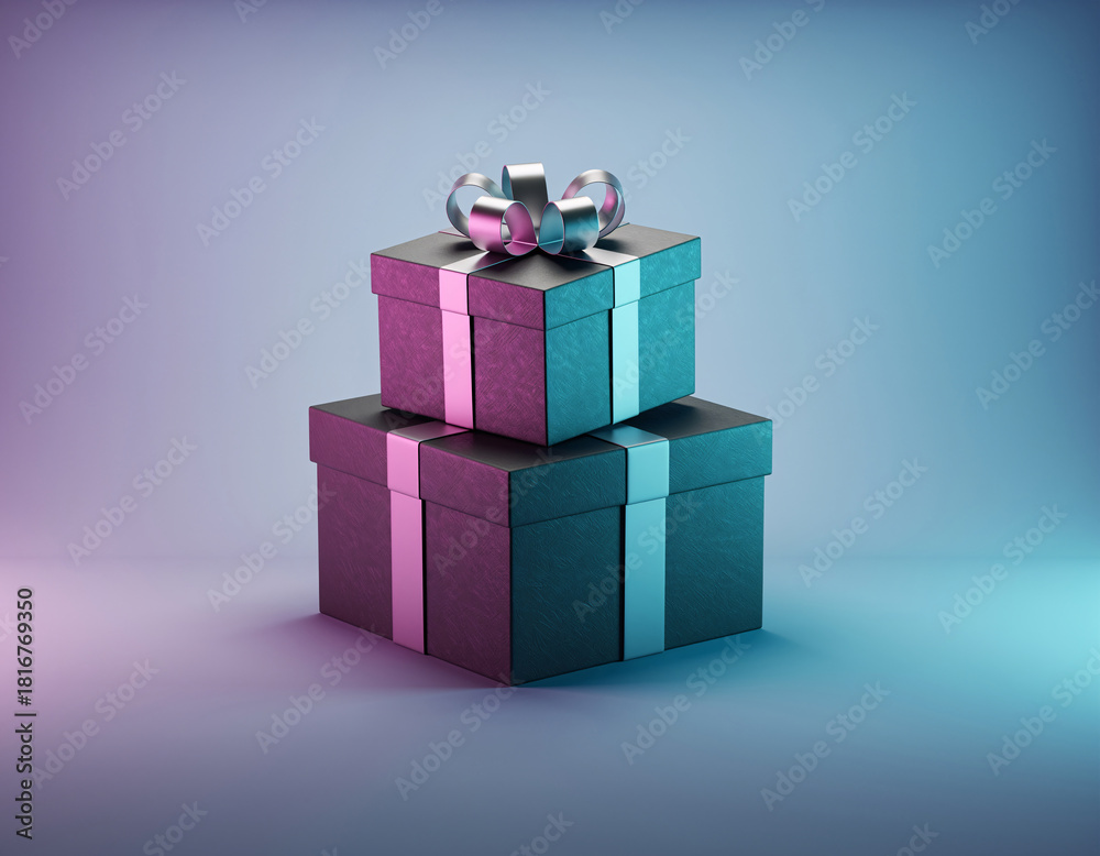 Obraz premium Elegant stacked gift boxes with soft gradient lighting
