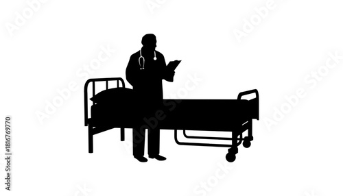 Doctor hospital bed silhouette healthcare medical examination