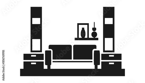 Living room furniture home decor interior design black white