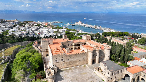 Photography Aerial drone photo of iconic Palace of the Grand Master in old fortified town of