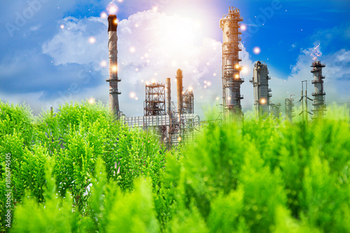 Green Industrial Factory Concept Eco Power, good environment, low air ozone, carbon footprint.