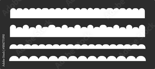 Scalloped edge seamless shapes vector set. Simple scalloped border. Simple scalloped border. Repeat vintage frill ornament. 