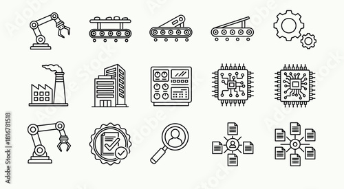 Industrial Machinery and Manufacturing Icon Set