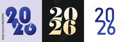  Modern 2026 typography designs featuring bold artistic number layouts. Stylish graphic variations perfect for branding and New Year themes. Clean creative numerals ideal for prints and digital use.