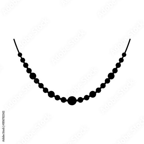 Elegant Black Beaded Necklace Silhouette on White Background.