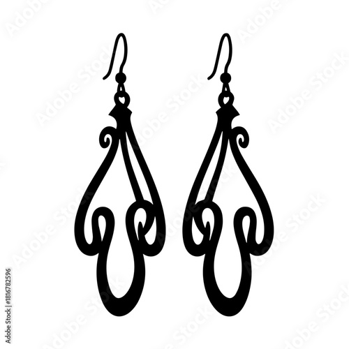 Elegant Black Silhouette of Ornate Drop Earrings.