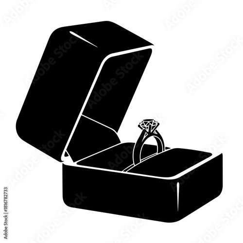 Elegant Diamond Engagement Ring in an Open Box.