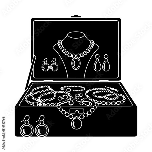 Elegant jewelry box filled with various precious accessories and ornaments.