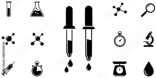 Dropper Pipette Liquid Drop Lab Testing Silhouette Icon