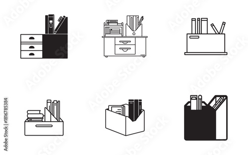 Office Organization and Storage Solutions with Files and Stationary Items Set