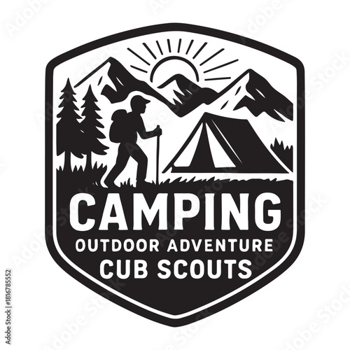 Camping and outdoor adventure retro logo vector
