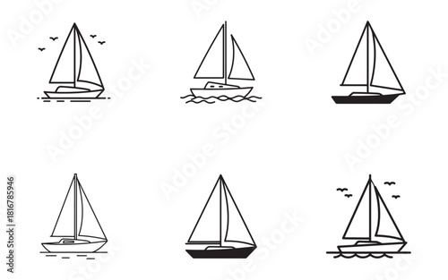 Sailing boats line art icons illustration of sailboats at sea