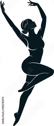 Elegant Female Dancer in Dynamic Pose Silhouette Vector Illustration, Representing Grace, Movement, Ballet, Performance Art, and Creative Expression Concepts.