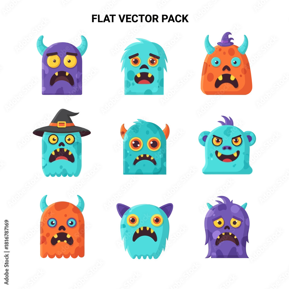 Obraz premium Collection of whimsical monster vector illustrations expressing various emotions with vibrant