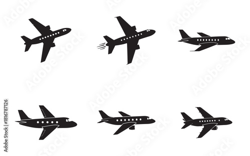 Set of airplane silhouette vectors private jets commercial aviation icons symbols