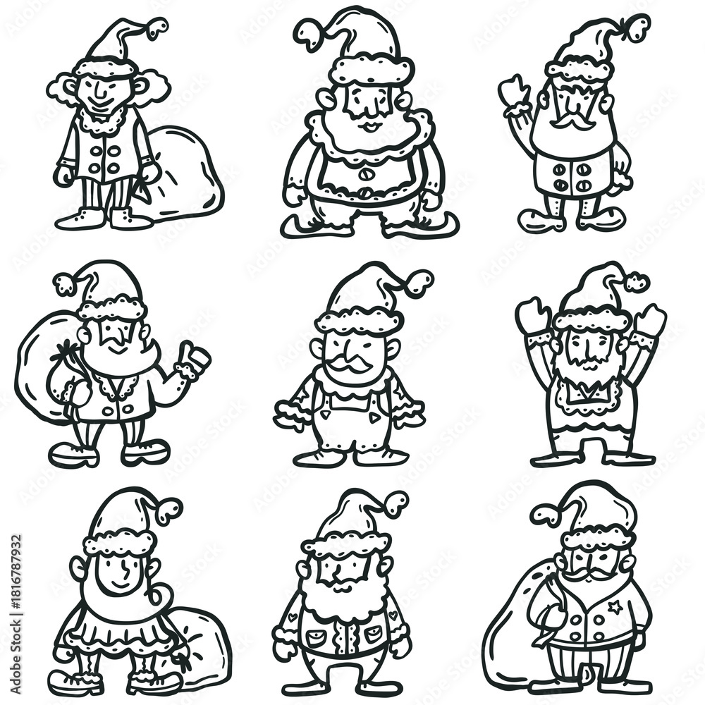 Obraz premium Christmas Santa Claus characters doodle sketch illustration